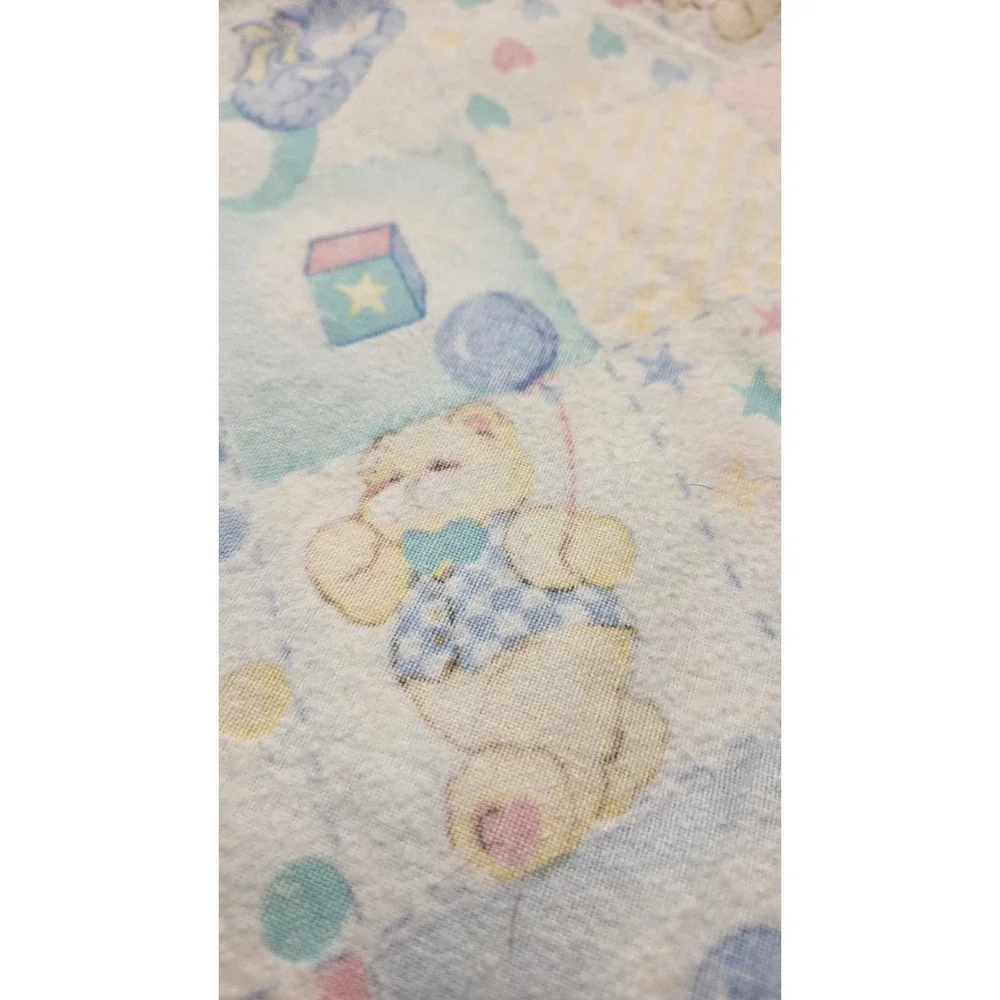 Vintage Riegel Baby Blanket Patchwork Style Teddy Bear Pastel Nursery USA 80s